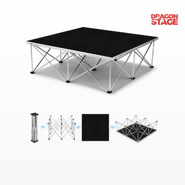 Plataforma de escenario portátil resistente de 4x4 pies, cubierta Modular para escenario de eventos con sistema elevador plegable para DJ, bodas y eventos pequeños